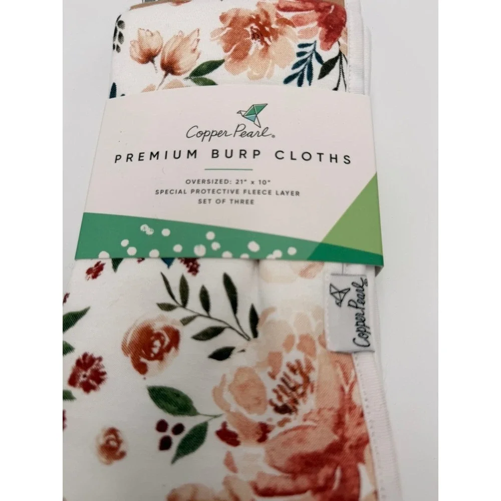 Copper Pearl Burp Cloths Baby OS Multi NEW 3-Pack Floral Sage Tan Oversized
